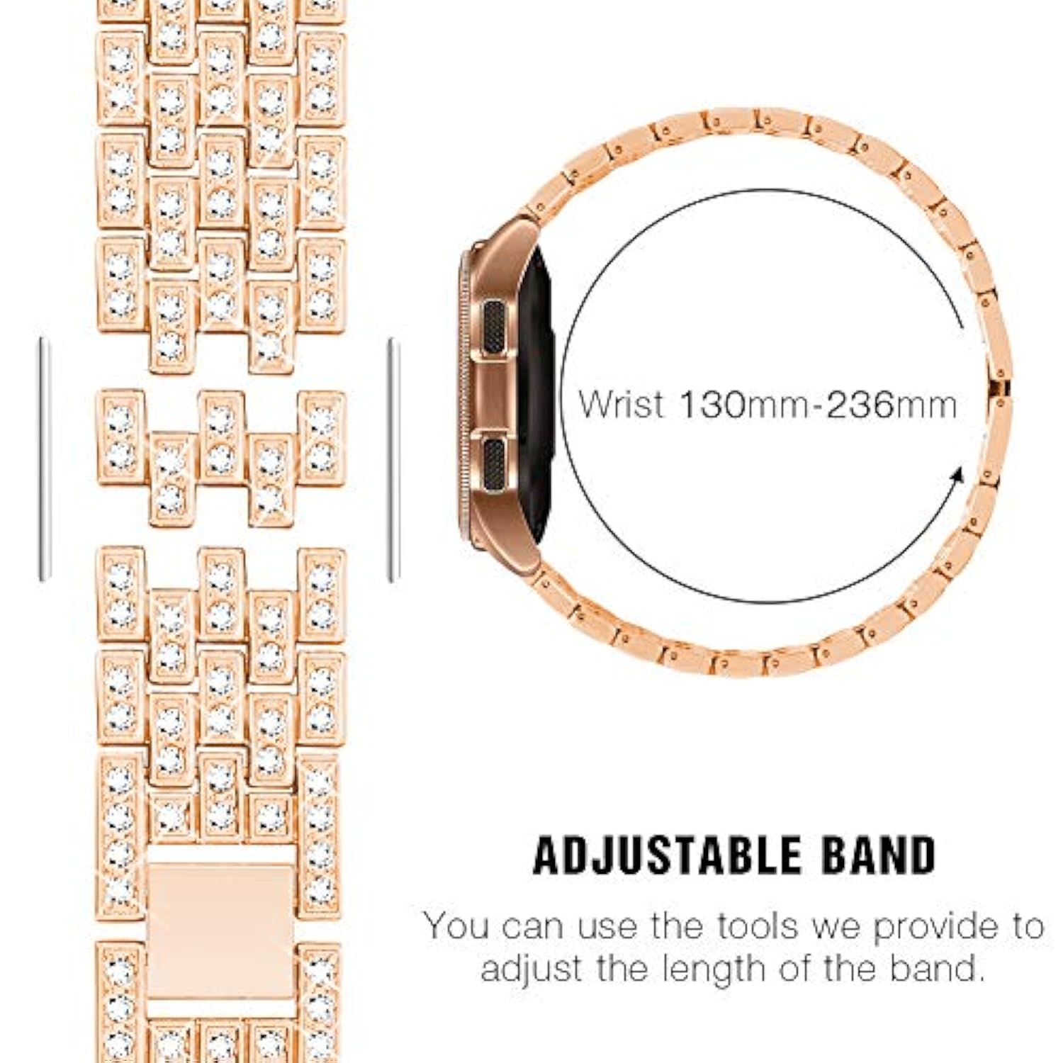 Compatible For Samsung Galaxy Watch 7/6/5/4 40Mm 44Mm/ Galaxy Watch Fe 2024/Watch 3 41Mm/ Watch 42Mm/Active 2 Band, 2 Pack 20Mm Women Jewelry Bling Metal Replacement Strap (Rose Gold)
