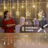 126L Warm White Star Icicle Lights, 8.2Ft Clear Curtain Fairy String With Connectable, Timer 8 Modes Memory, Waterproof