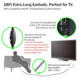 Extra Long Cord Headphones For Tv & Pc With Volume Control, 18 Feet / 5.5M Ext