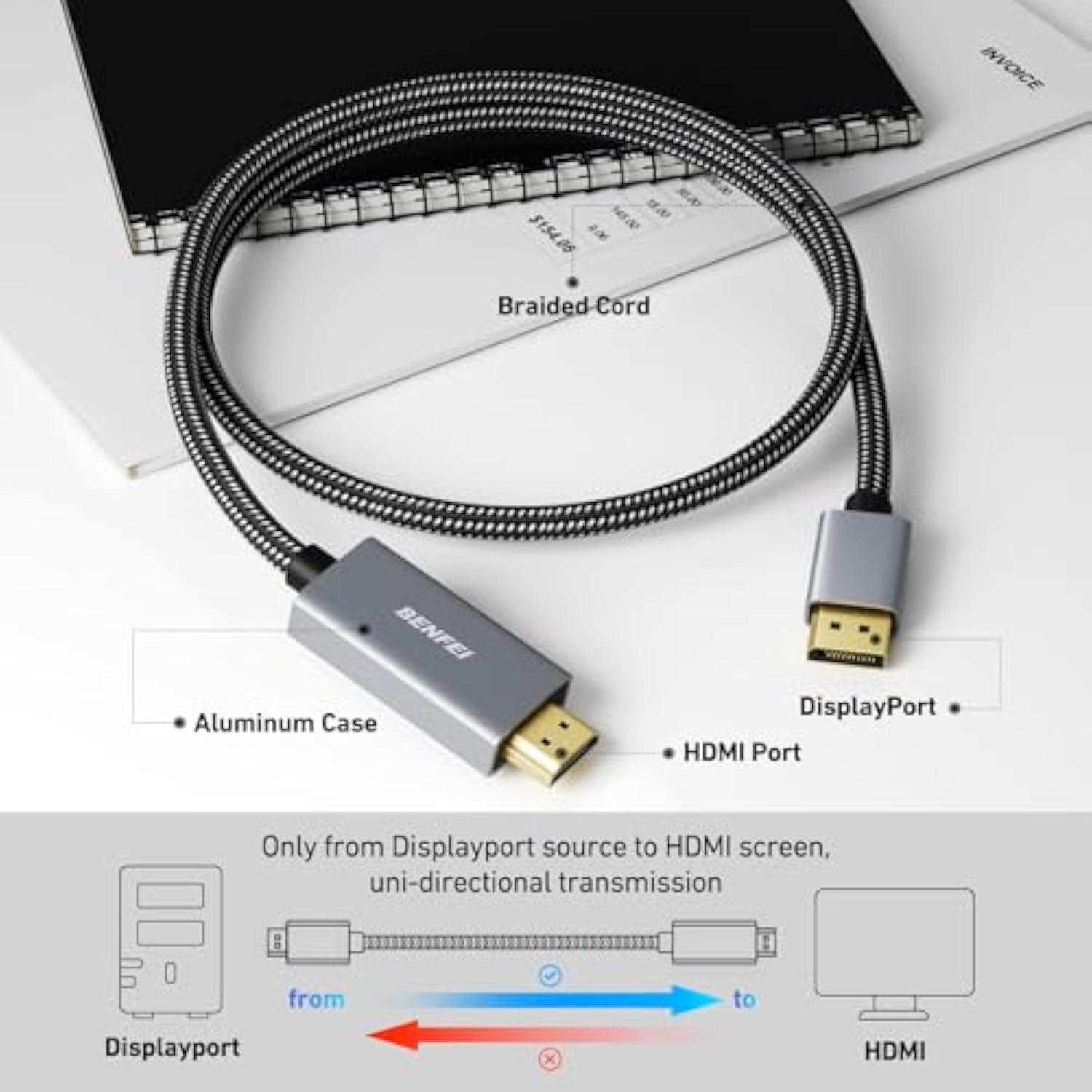 BENFEI DisplayPort to HDMI, DisplayPort (DP) to HDMI 3 Feet Cable Compatible w