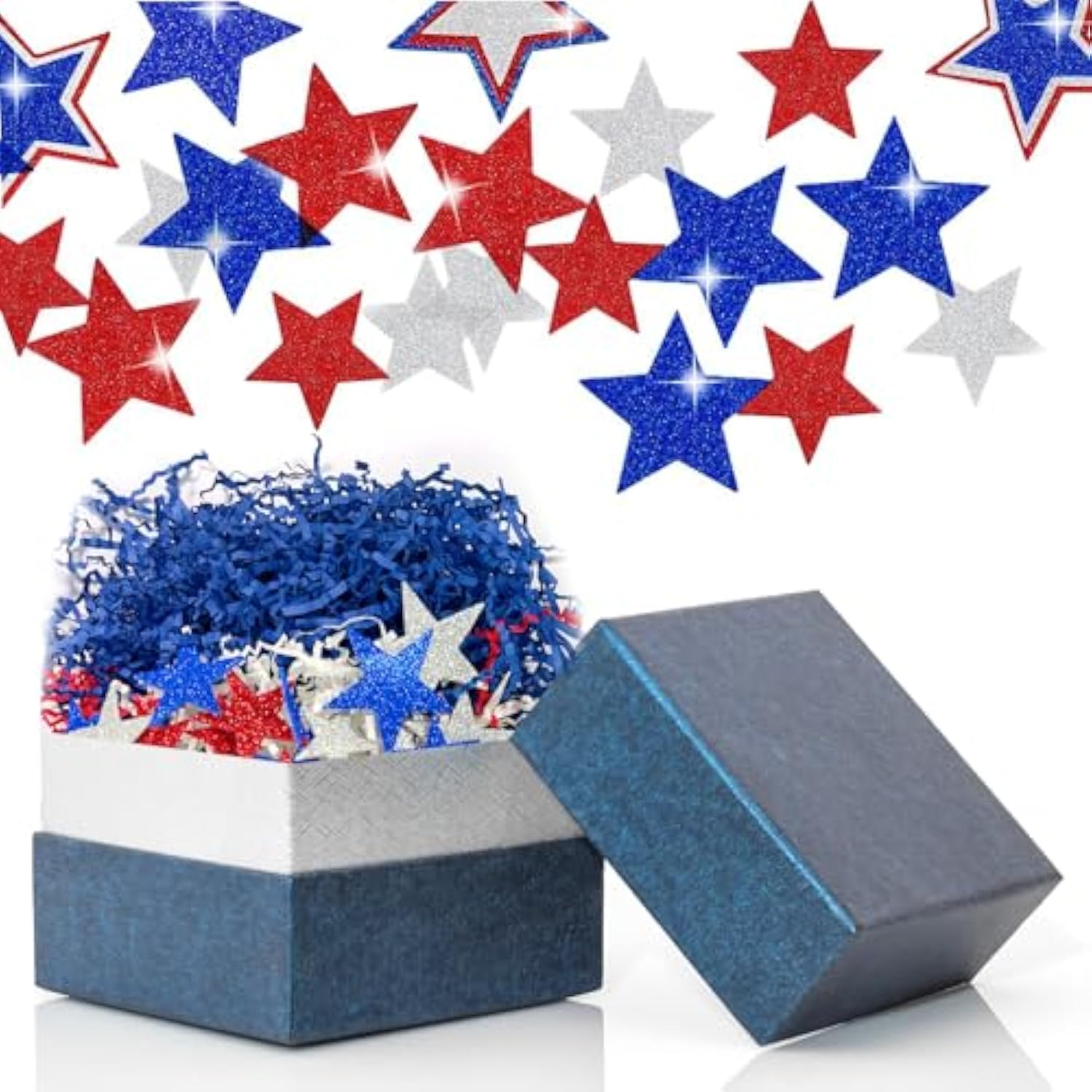 8.5 Oz / 240G Patriotic Grass Basket Filler Bulk, Red White Blue Crinkle Cut Paper Shred With Stars For Gift Box, Basket Filling For Diy Crafts, 4Th Of July Independence Day Memorial Party Decorations