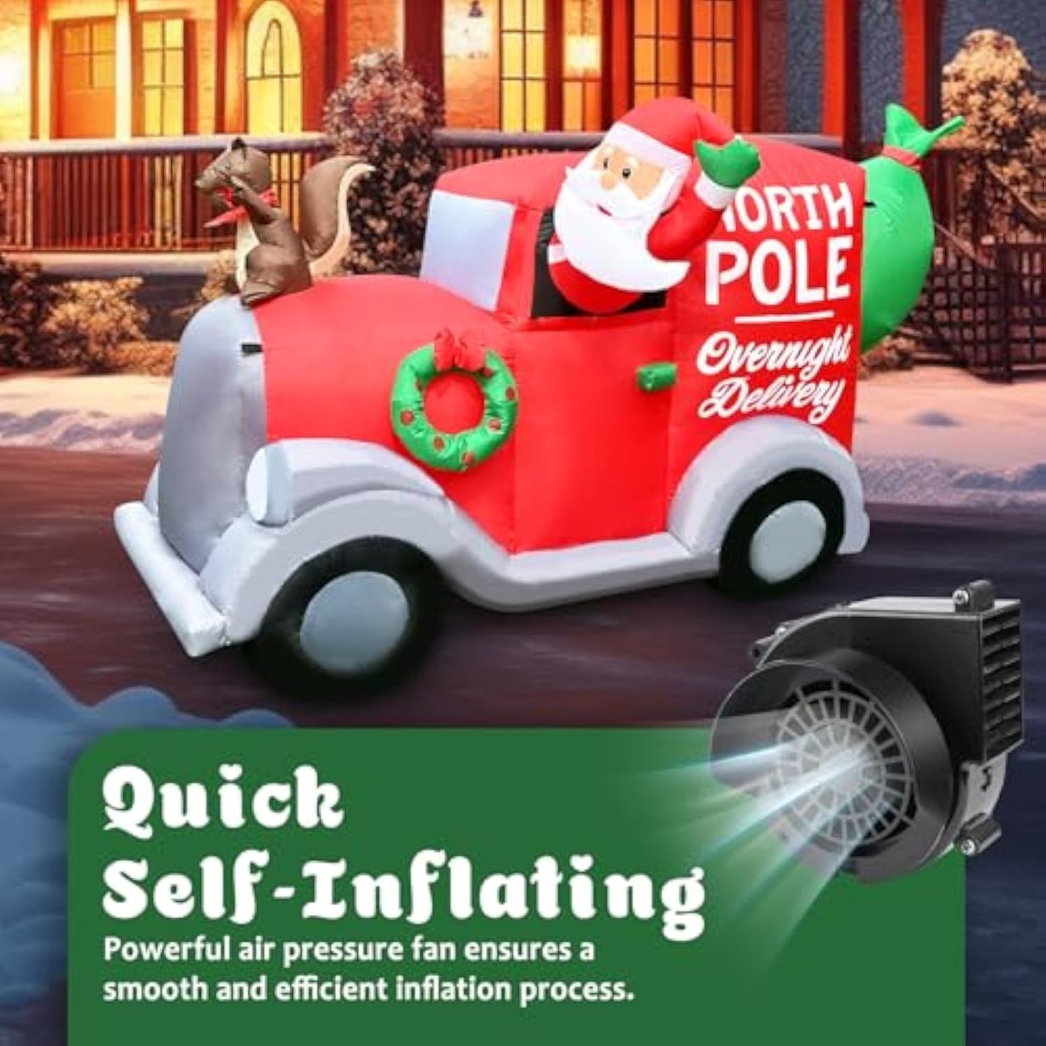 Christmas Inflatable 6Ft Santa Claus Outdoor Decorations Blow Up Gift Truck With Presents & Squirrel Lighted Xmas Car Ou