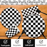 170 Pcs Race Car Birthday Party Decorations Black And White Checkered Plates And Napkins, Checkered Party Supplies Serves 24