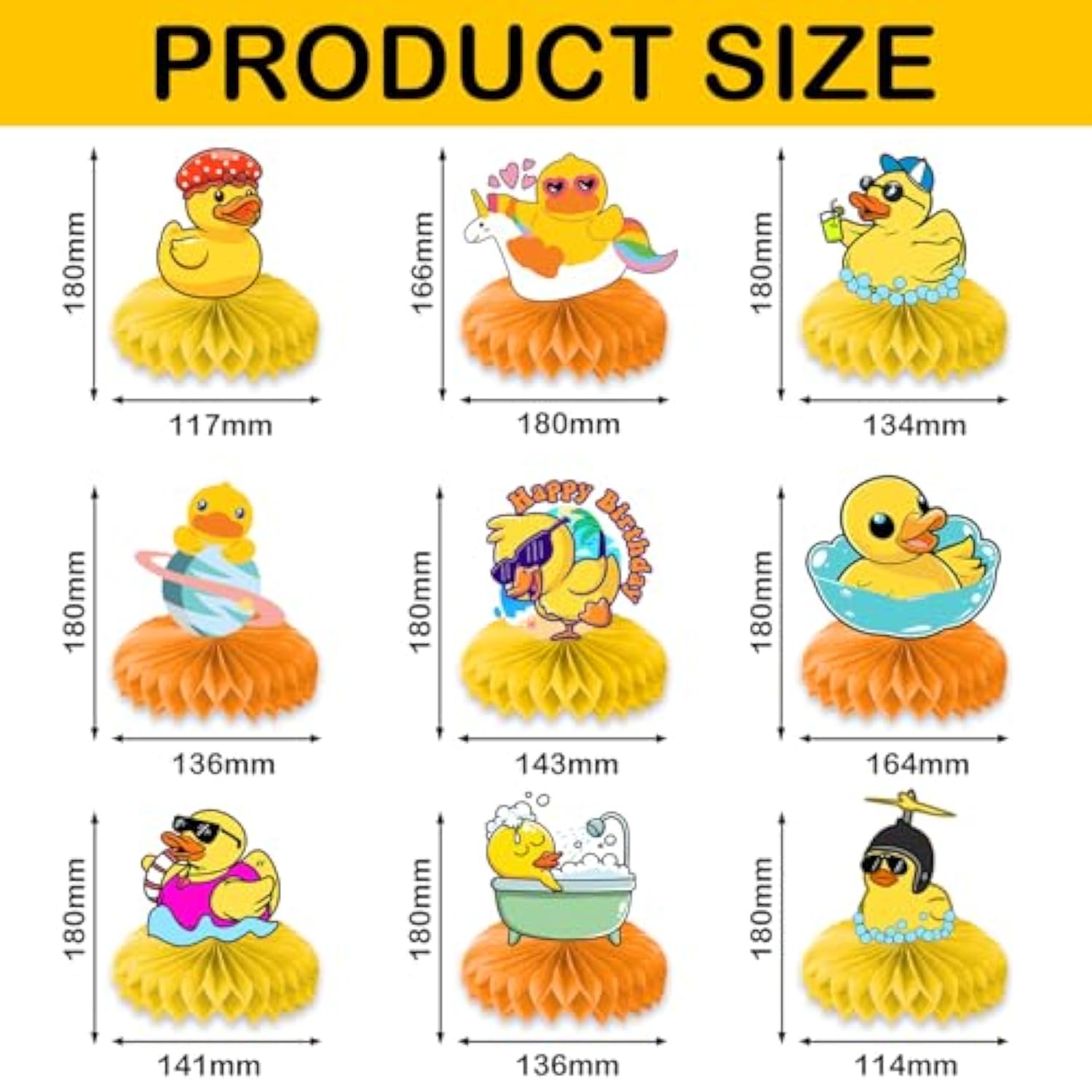 9Pcs Rubber Duck Honeycomb Centerpieces Themed Birthday Party Decorations Yellow Duck Animals Centerpiece Table Decoration Party Favors Decor Supplies Gifts For Boys Girls Men Women