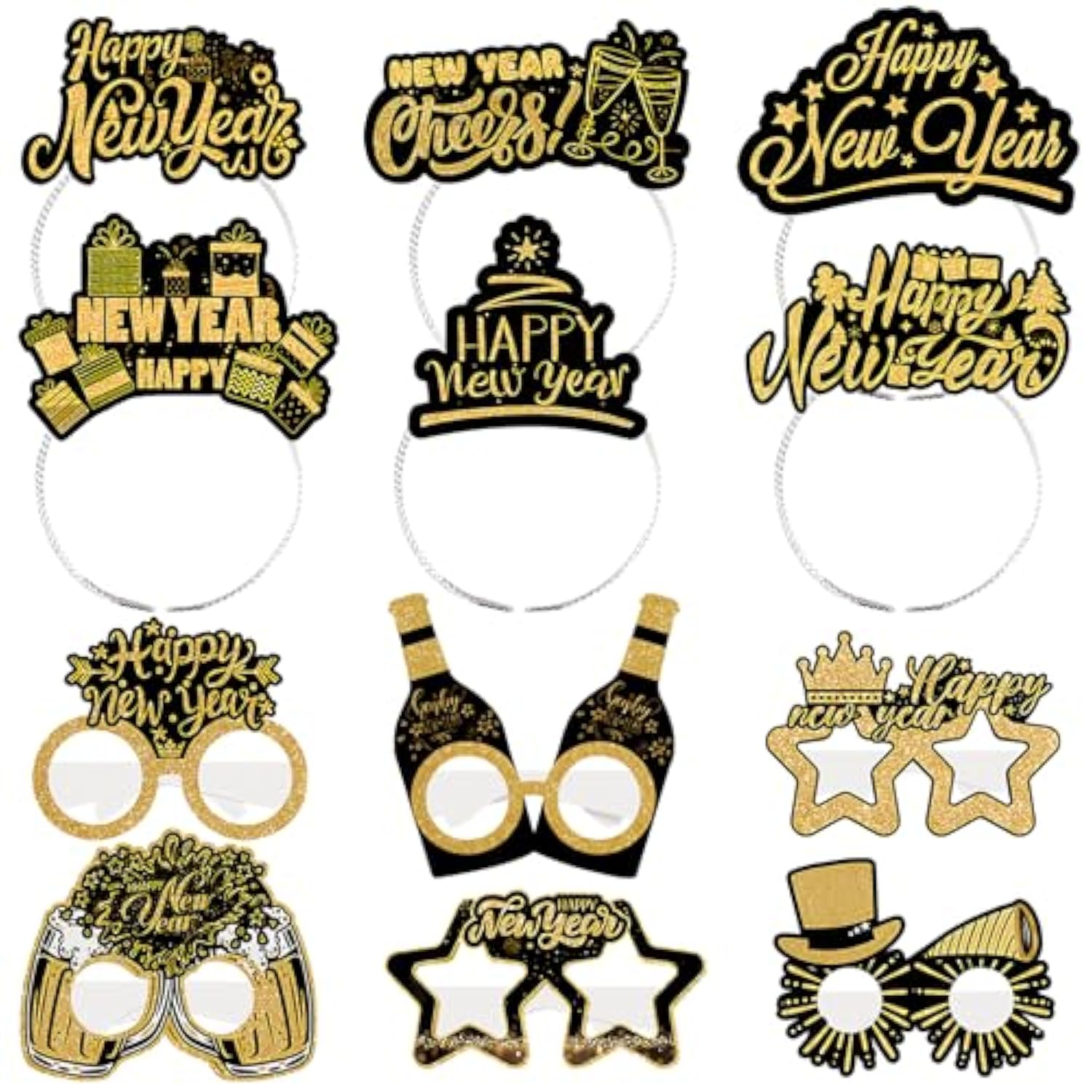 12Pcs New Year 2026 Party Supplies Headband Tiara Glasses Photo Props
