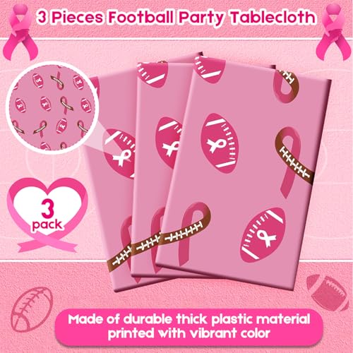 3 Pcs Pink Football Decoration, Breast Cancer Awareness Tablecloths