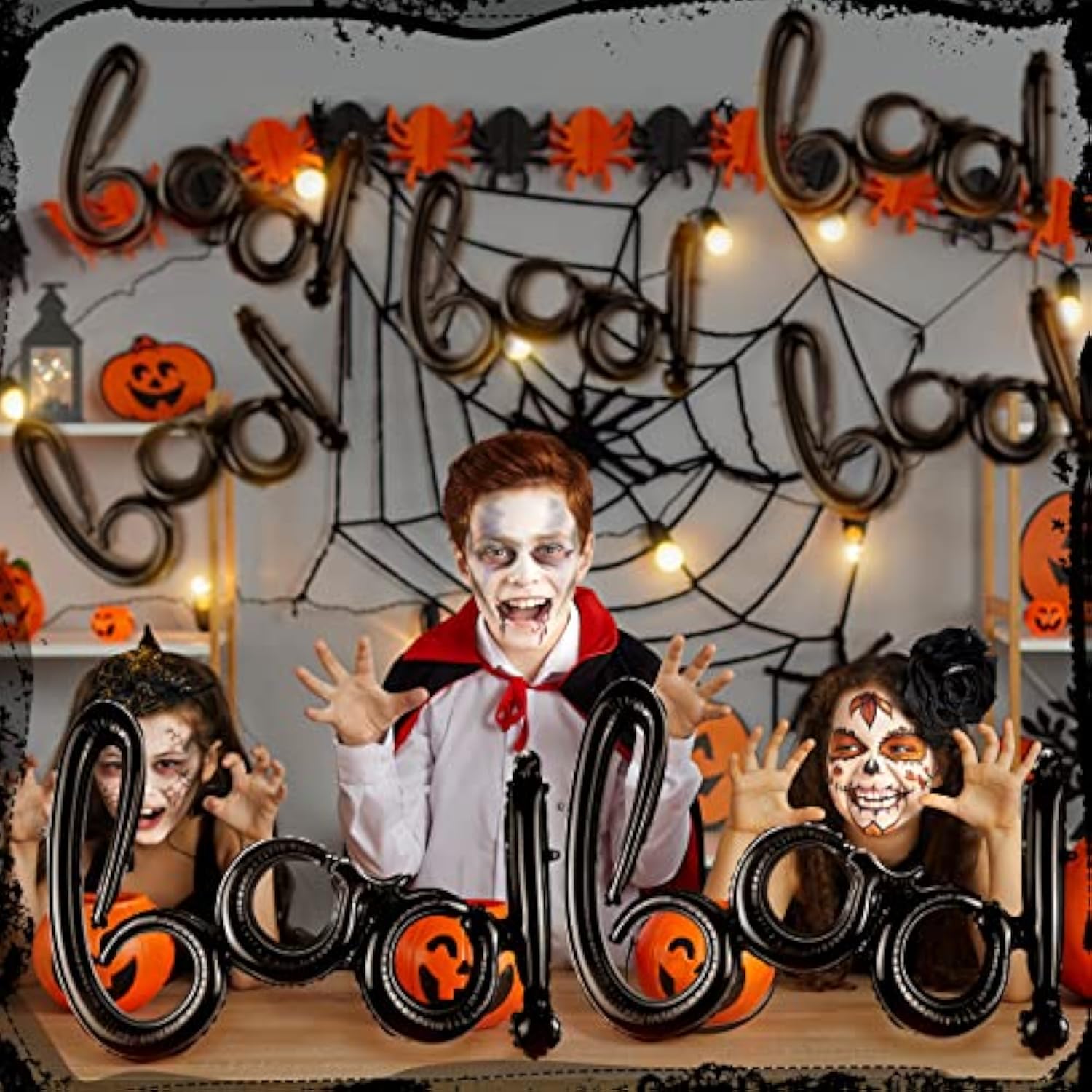 Halloween Ghost BOO Balloons: Black Foil Party Decor (12 Pcs, 26.5x16.5")