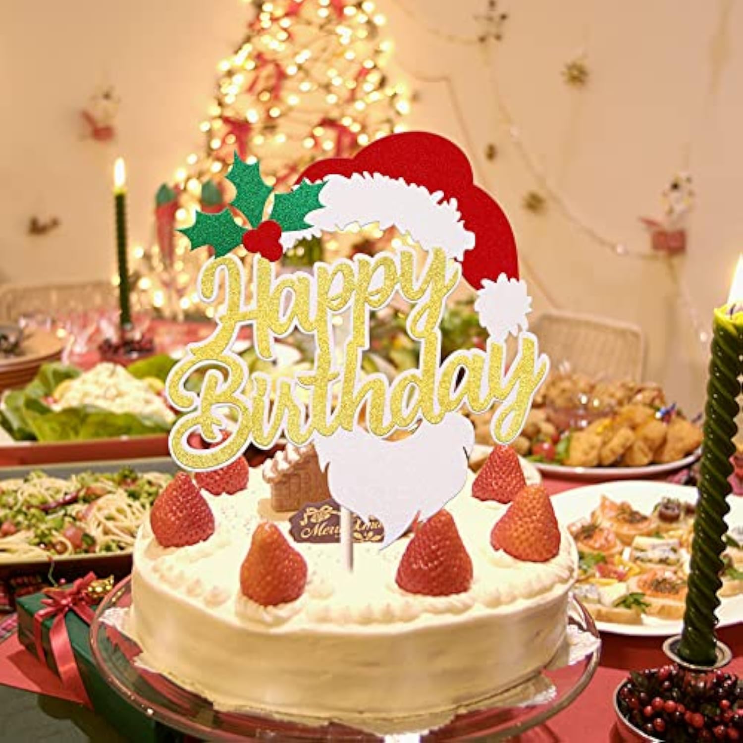 1 Pack Merry Christmas Happy Birthday Cake Topper Cupcake Picks For Christmas Birthday Baby Shower Cake Decorations Supplies Gold