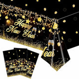 3 Pcs 2026 New Year Table Covers Black Gold Plastic 108x54 Inch for Party Decor