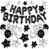 55 Pcs Black Happy Birthday Letter Balloons Stars Latex Balloons Swirls Set