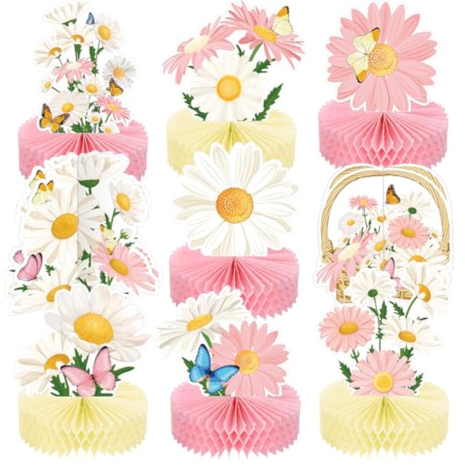 9-Piece Pink Daisy Butterfly 3D Table Centerpieces for Boho Party Decor