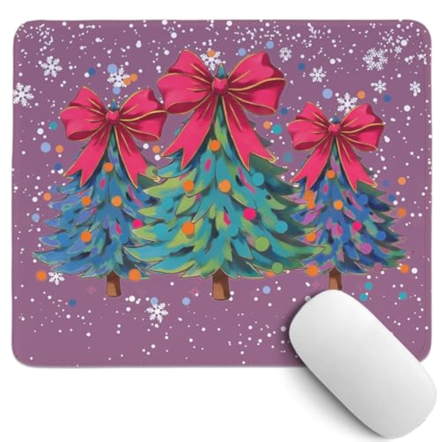 Christmas Tree Mouse Pad,Coquette Purple Bow Desk Mat,Winter Christmas Holiday Desktop Decorations For Dorm Home Office,10.2X8.2 In
