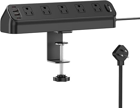 Desk Clamp Power Strip 10 Outlets 4 USB Ports PD20W USB C 6FT Surge Protector Black