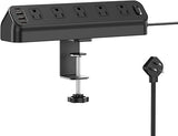 Desk Clamp Power Strip 10 Outlets 4 USB Ports PD20W USB C 6FT Surge Protector Black