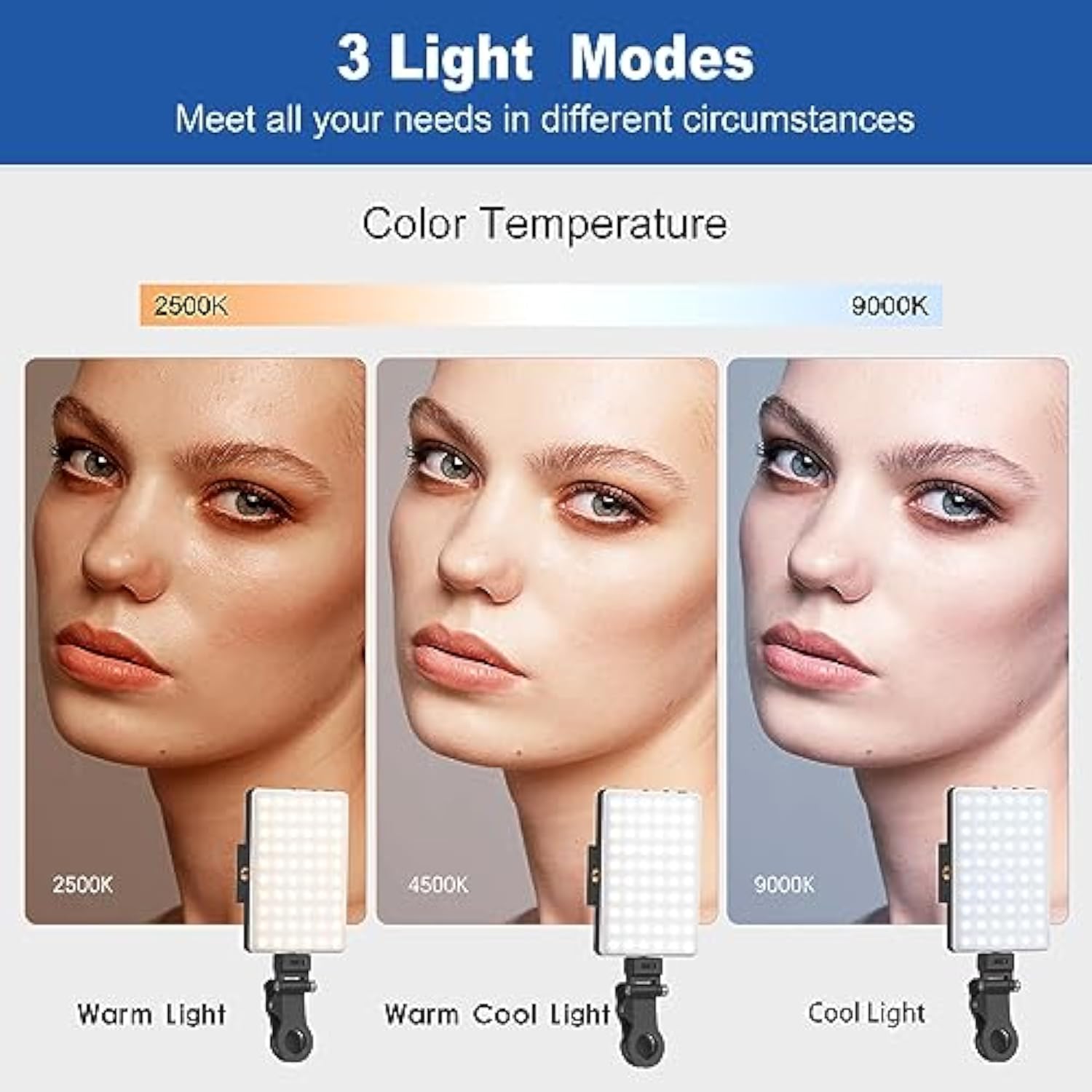 Selfie Light, Phone Light With Front & Back Clip, 60 Led Portable Light With 3 Light Modes, 5000Mah Rechargeable Video Light For Phone, Iphone, Ipad, Laptop, Tiktok, Makeup, Live Stream, Vlog