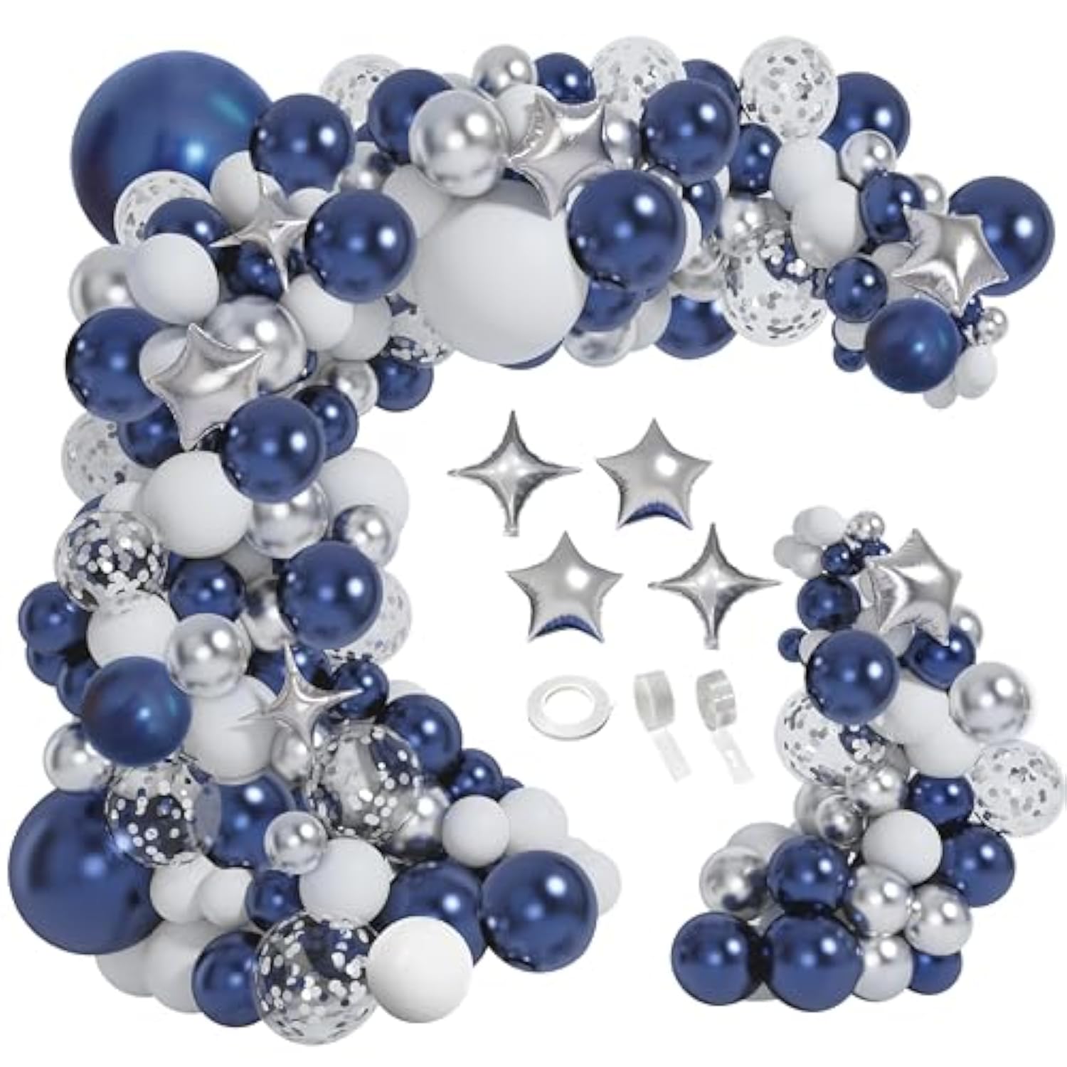 151PCS Navy Blue Silver Balloon Garland Arch Kit for Graduation Birthday Wedding Party