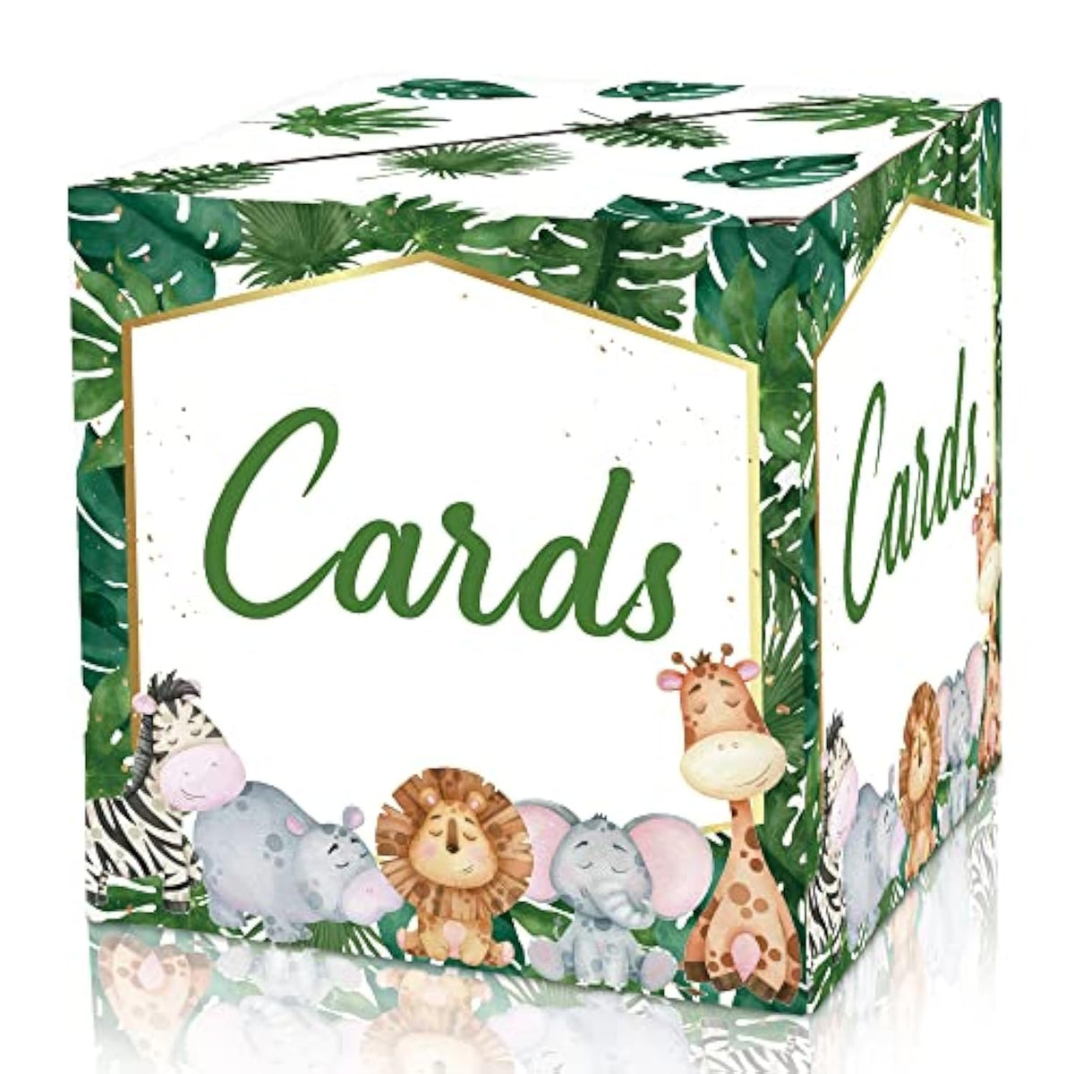 Safari Jungle Card Box - Wild Animal Collapsible Money Box Or Gift Box For Baby & Bride Shower, Birthday, Wedding Reception, Engagement Party, Graduation - 8"X8"X8" Party Favors Decorations Boxes(18)