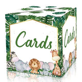Safari Jungle Card Box - Wild Animal Collapsible Money Box Or Gift Box For Baby & Bride Shower, Birthday, Wedding Reception, Engagement Party, Graduation - 8"X8"X8" Party Favors Decorations Boxes(18)