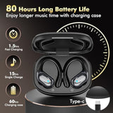 Wireless Earbuds Bluetooth Headphones 80Hrs Playback Ear Buds Power Display With Noise Canceling Mic Headsets For Sports/Workout/Running Black