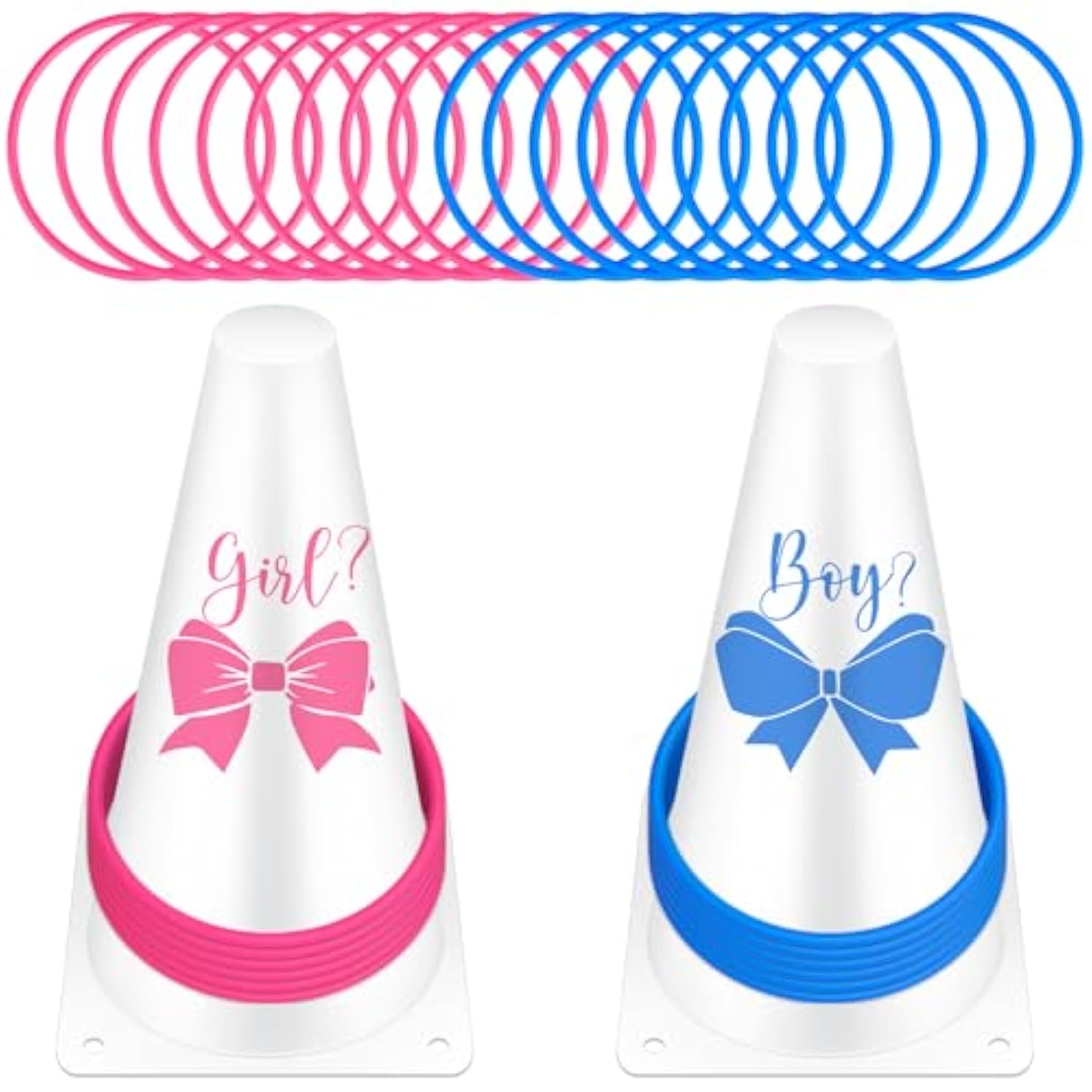 42 Pcs Gender Reveal Party Baby Boy Or Girl Ring Toss Game Include 2 Plastic Cones 36 Pink Blue Toss Rings And 4 Gender Stickers For Guests Baby Shower Party Supplies