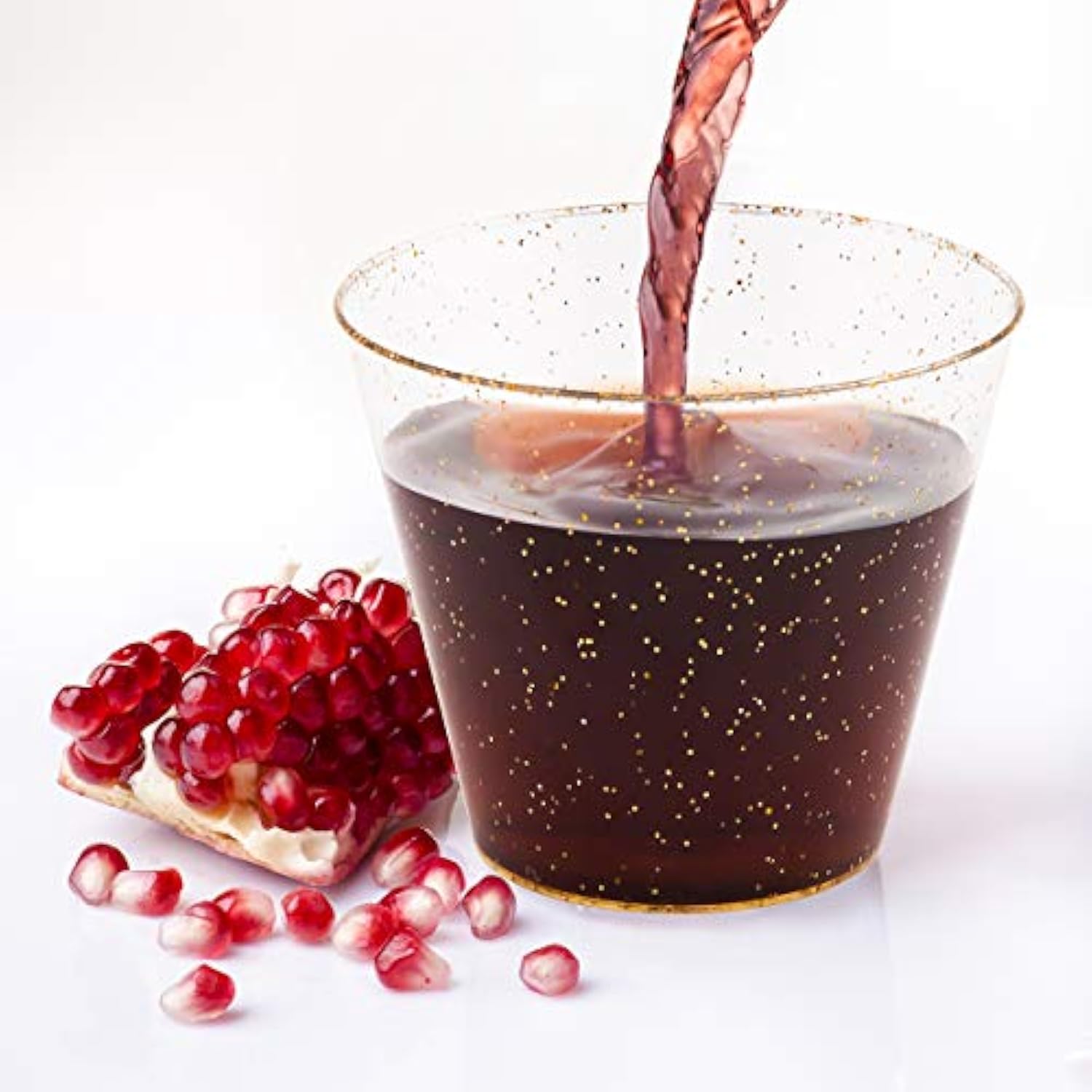 50 Pack 9 Oz Glitter Plastic Cups, Disposable Gold Cups, Clear Plastic Tumblers For Weddings Thanksgiving, Christmas Parties