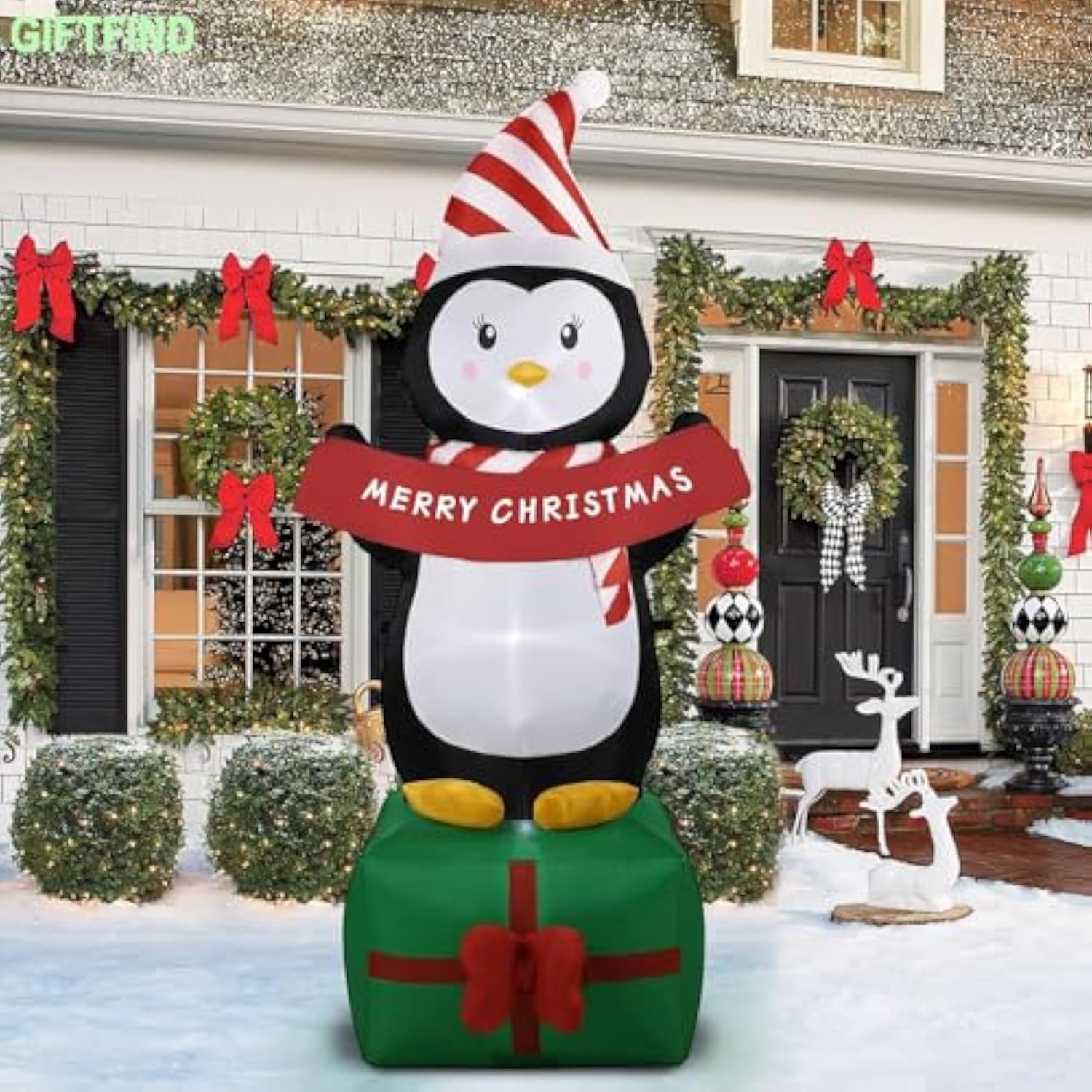 6Ft Christmas Penguin Inflatables Decoration With Led Lights, Blow Up Outdoor Decoration For Christmas Party, Holiday Xm