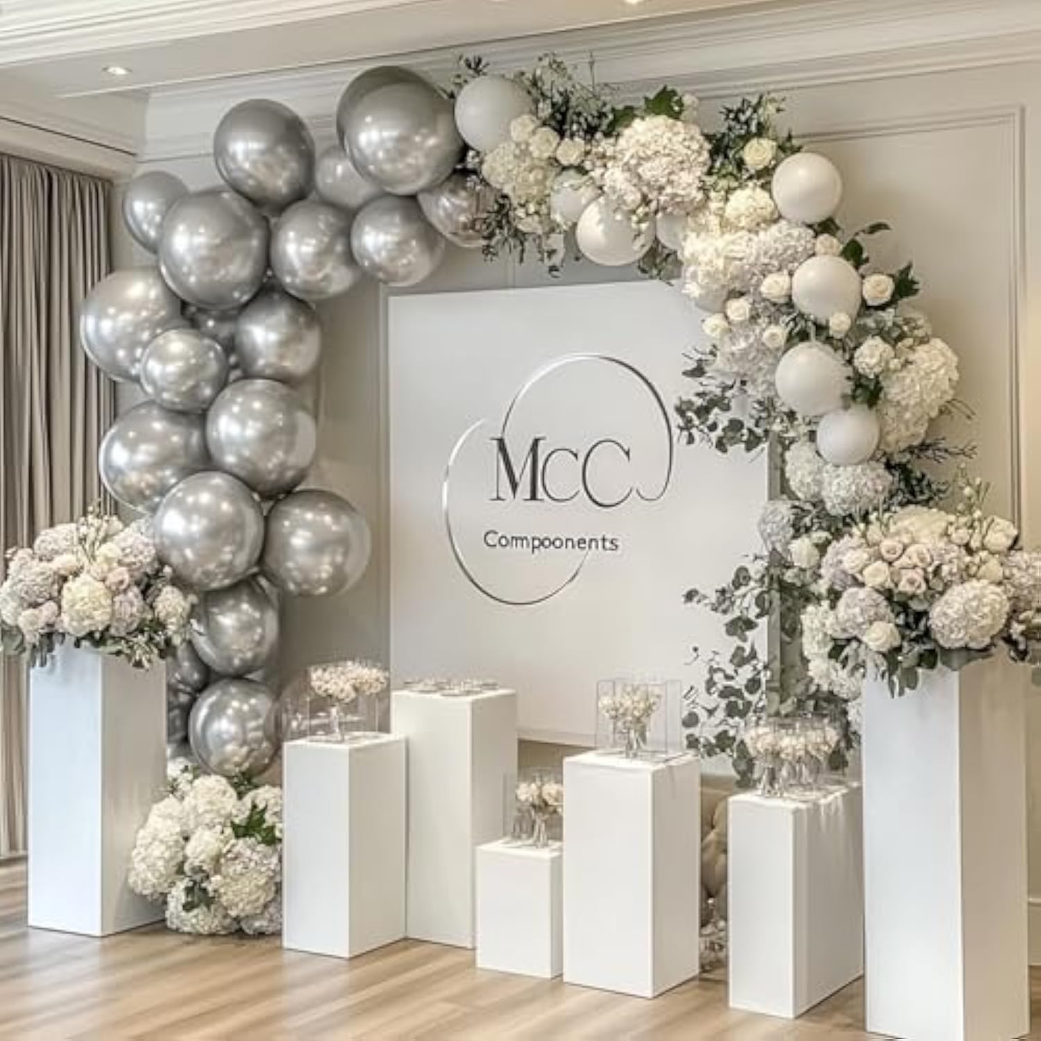 Silver Balloons Different Sizes 105Pcs 5/10/12/18 Inch Metallic Silver Balloon Garland For Happy New Year Decorations Birthday Wedding Baby Shower Party Decorations