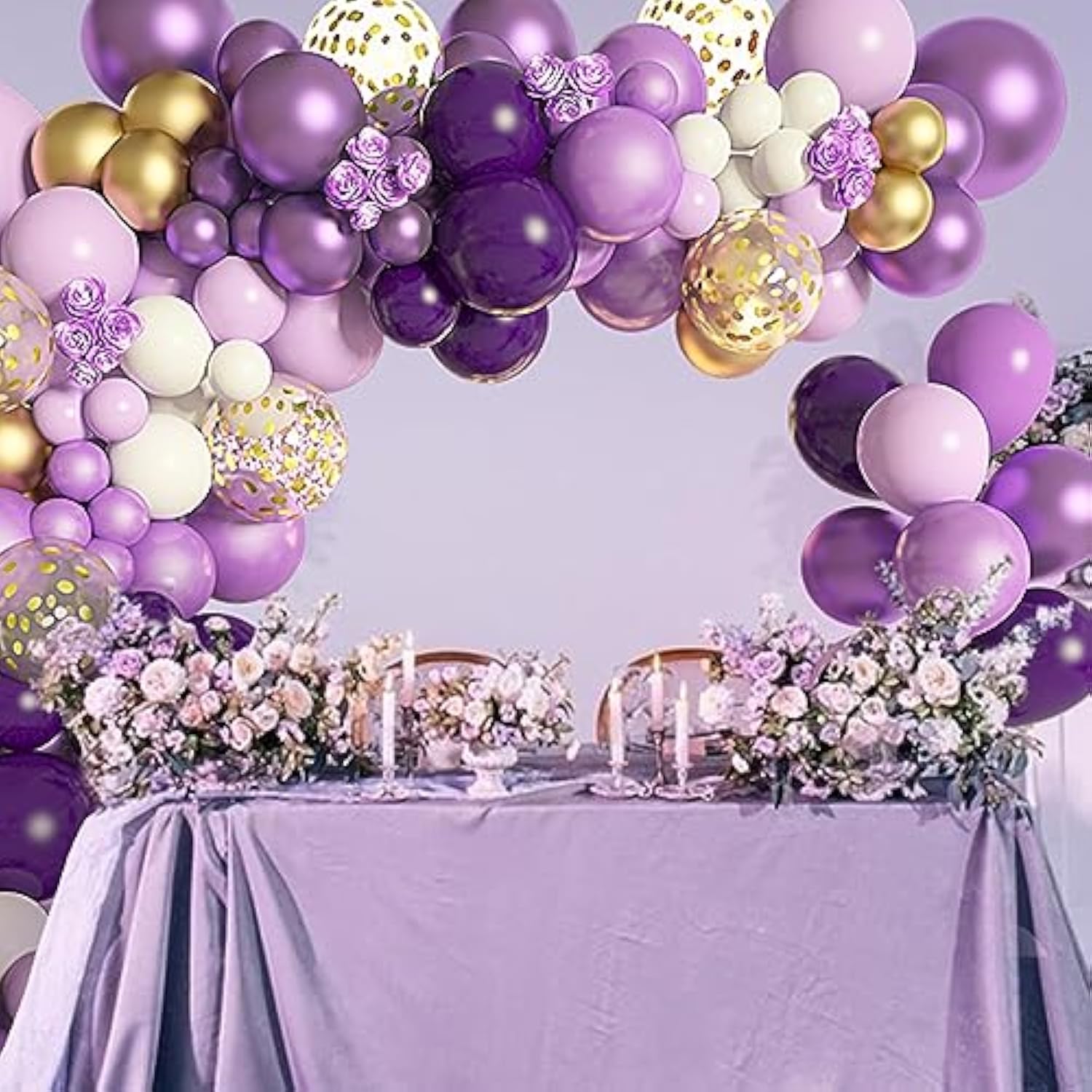 150pcs Purple Balloon Garland Kit – Pastel, Gold & Confetti Balloons for Party Decorations