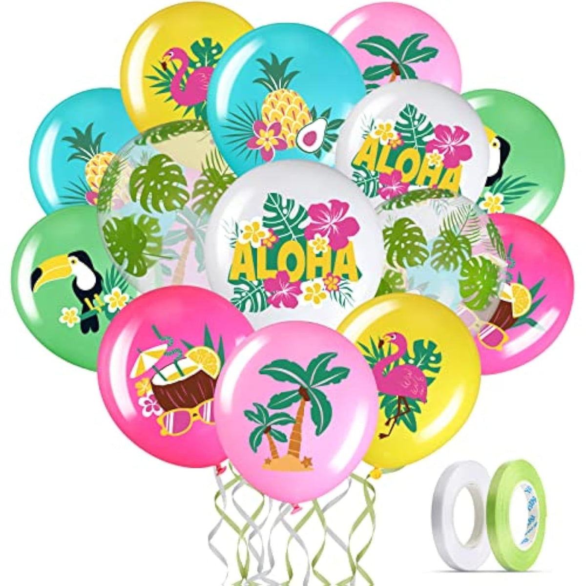 50 Pcs Hawaiian Party Balloon Decorations, Aloha Tropical Luau Party F