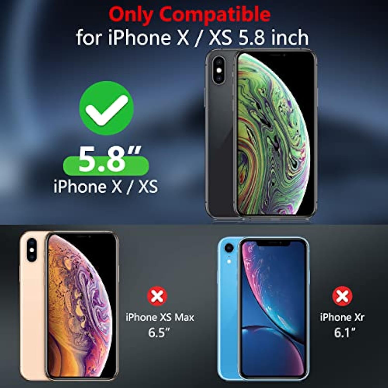 For X Case/ Xs Case, [Shockproof][Dropproof] [Non-Slip] [2 Pcs Tempered Glass Screen Protector] Heavy Duty Phone Case Cover For X/Xs 5.8,(Black)
