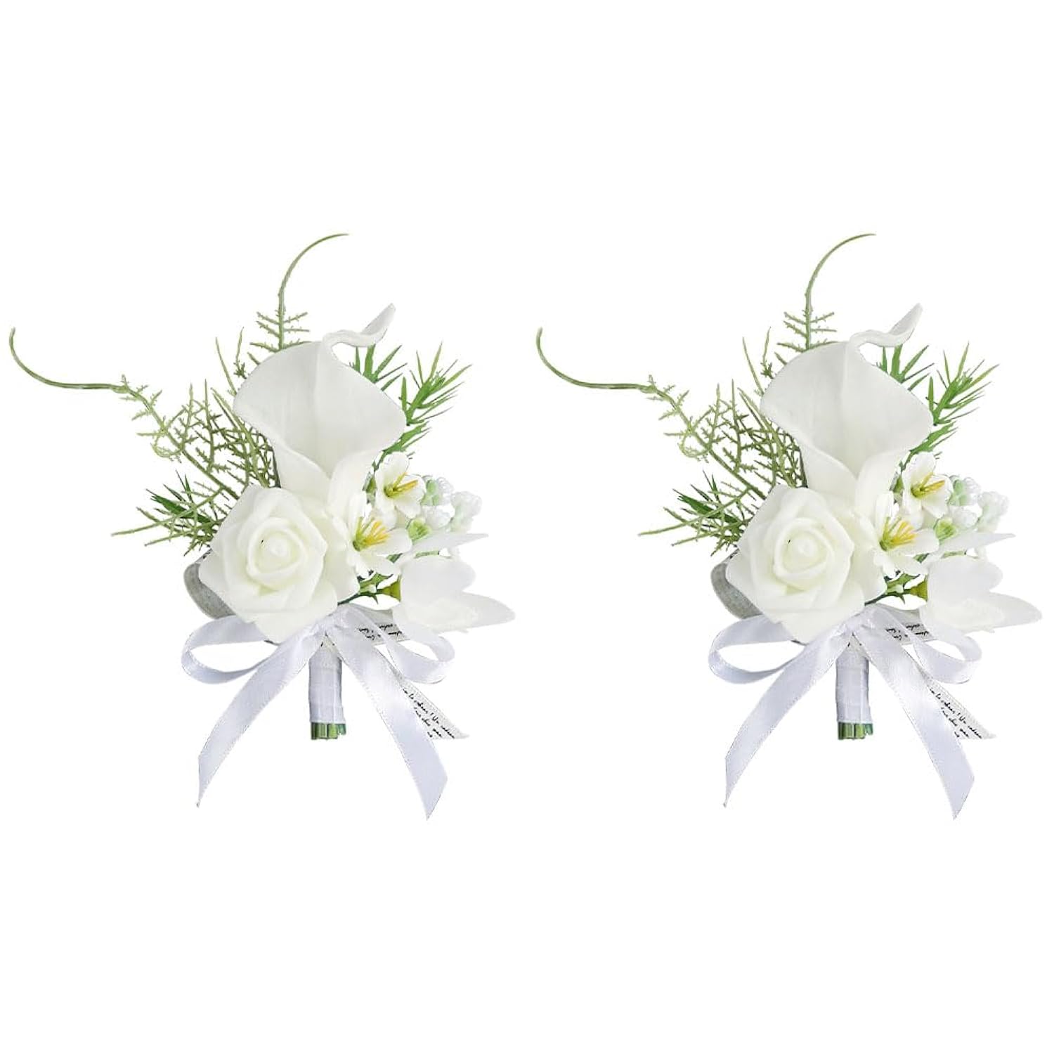 2Pcs Calla Lily Boutonniere Handmade Romantic White Corsage Suitable For Wedding Ceremony, Anniversary, Dinner Dance (2), 10 X 14 Cm