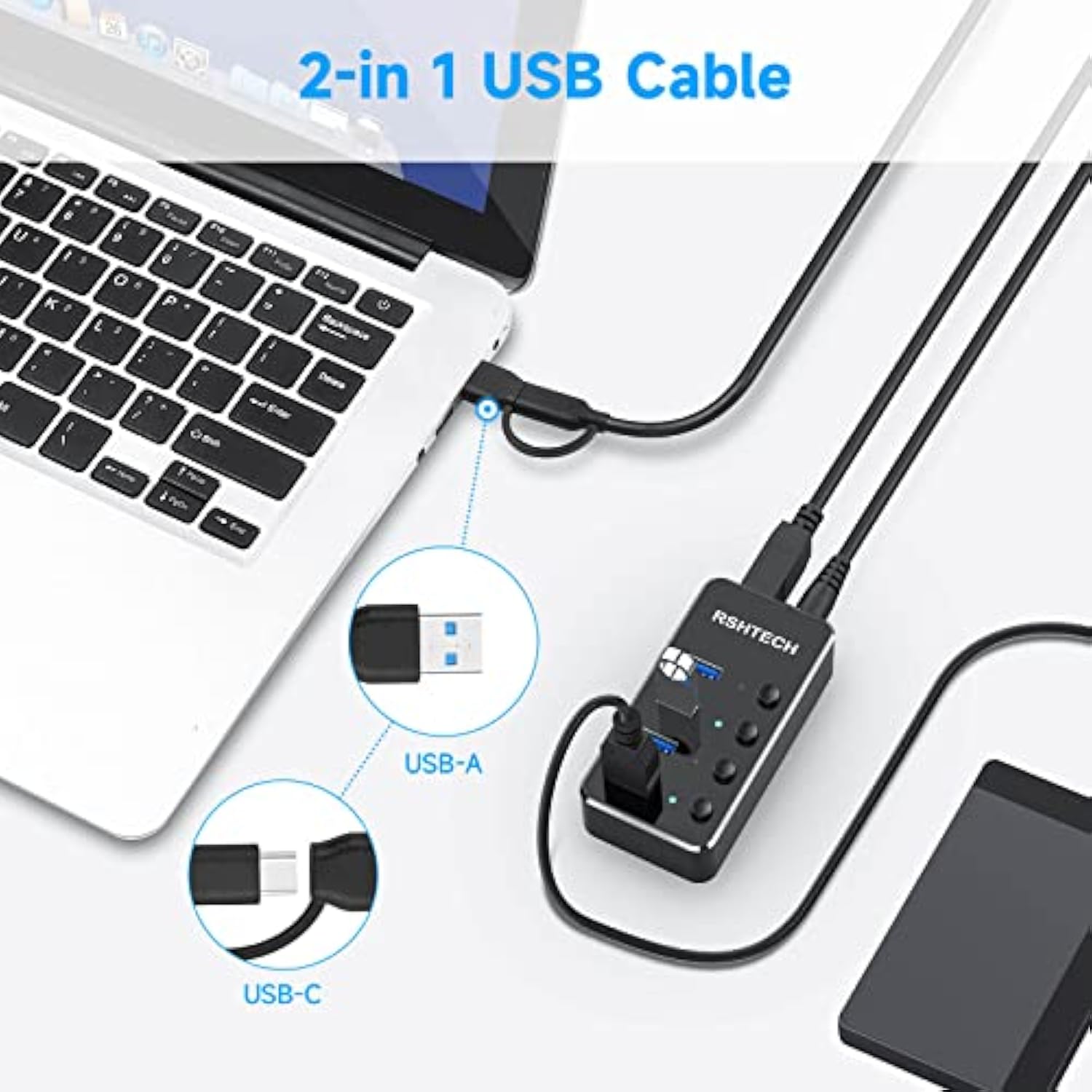 Usb 3.0 Hub 4 Port Powered Usb 3.0/Usb C Hub Upgraded Version With 2-In-1 3.3F