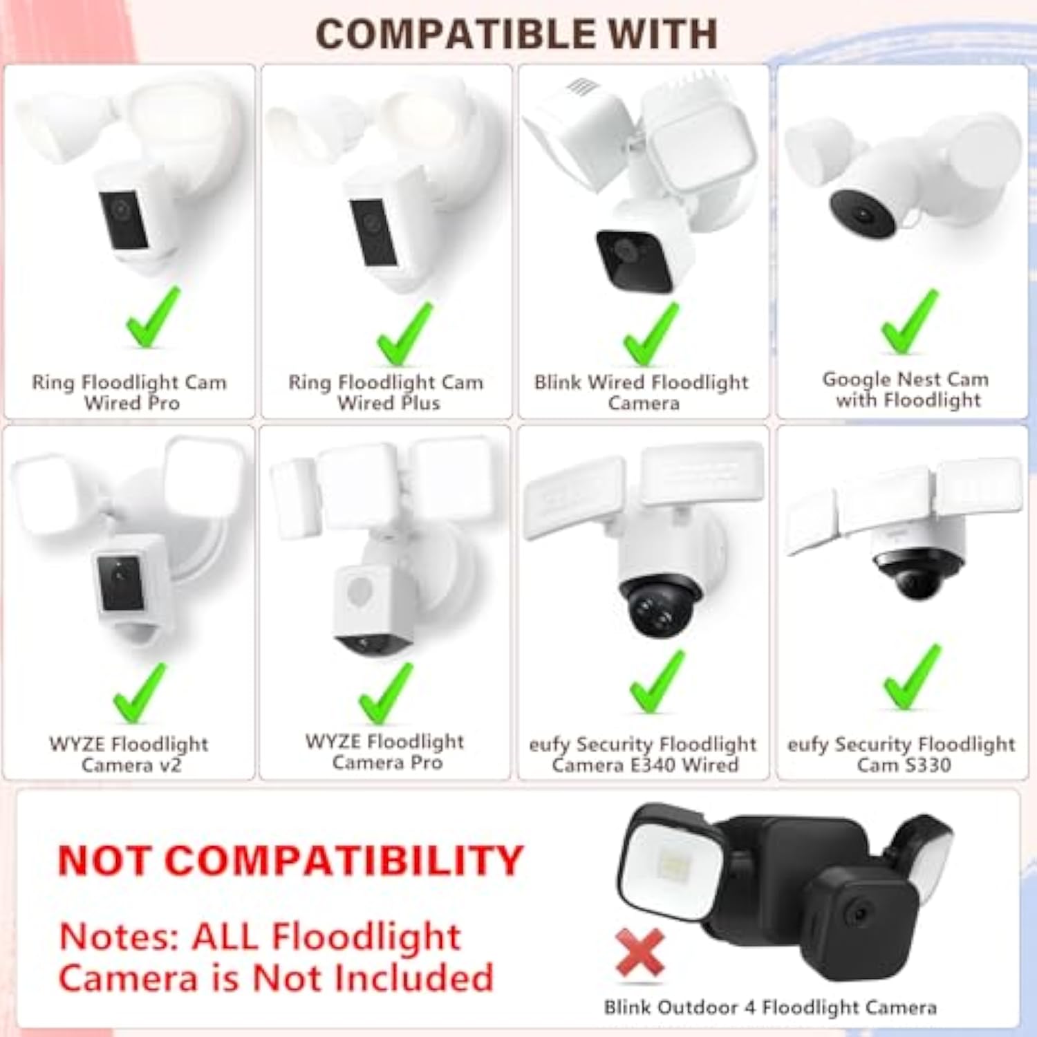 Power Cable And Plug-In Mount For Floodlight Cams Compatible With Floodlight Cam Wired Pro/Plus, Blink Wired Floodlight Camera, Electrical Box With 20Ft Weatherproof Cable -(2In1 Mount And Cord Set)
