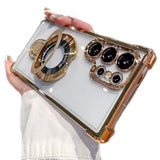 For Samsung Galaxy S25 Ultra Clear Case With Magnetic Ring Stand, [Compatible With Magsafe] Shockproof Plating Soft Case Camera Lens Protector Thin Phone Cover For S25 Ultra 6.9"(Gold)