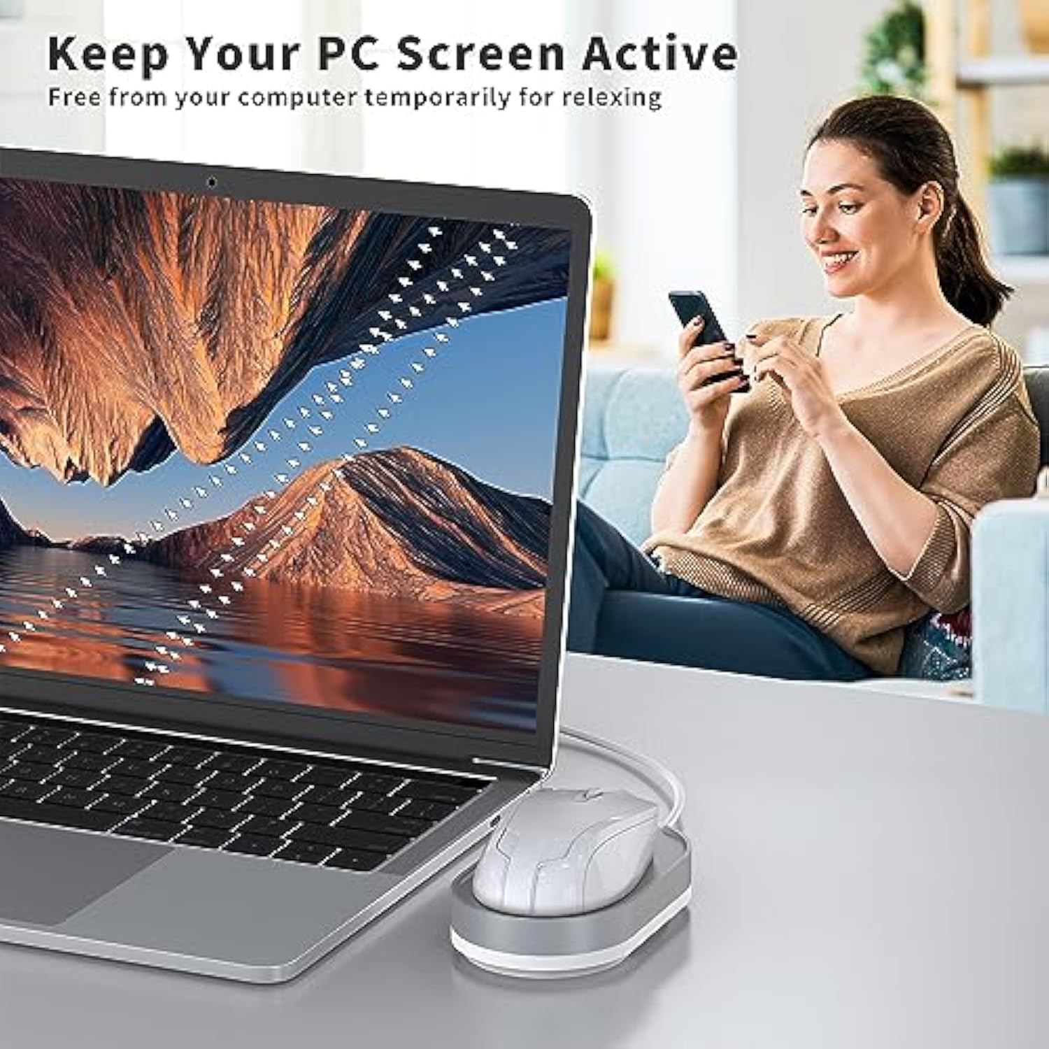 Mouse Jiggler, Undetectable Mouse Mover Device Wiggler Shaker With Drive Free Usb Cable And Usb Adapter, Physical Automatically Mouse Movement, Keep Pc Screen Active, Silver