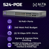 S24-Poe Cloud-Managed Poe+ Switch W/ 24 Gigabit Ethernet Ports And 2 Sfp+ Ports, Power Over Ethernet On 16 Ports, 240W Poe Budget, 2 Sfp+ Ports Support Up To 10 Gbps Fiber/Copper Connections
