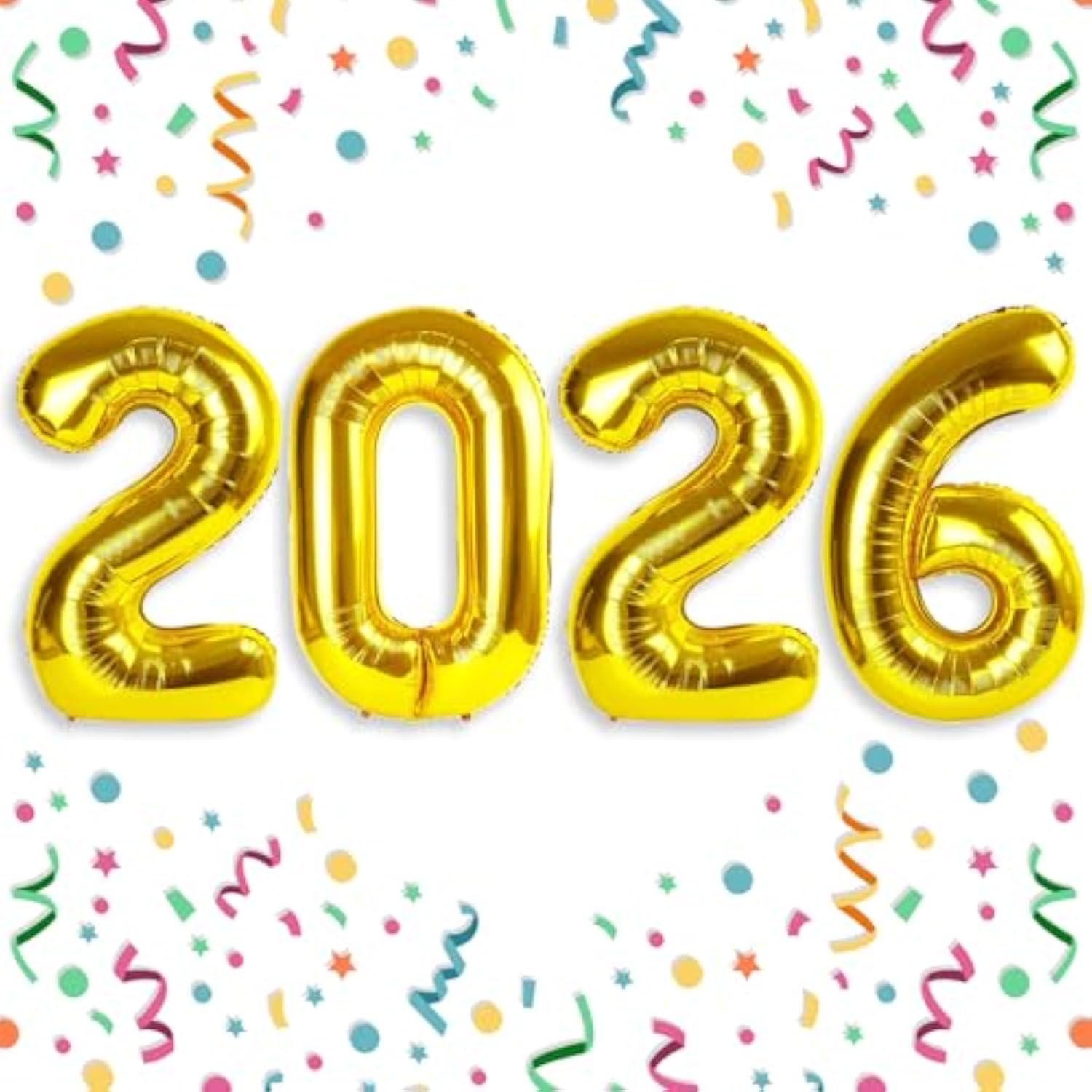 40 Inch Gold 2026 Number Balloons for New Year Party and Celebrations