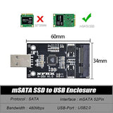Cablecc Mini PCI-E mSATA to USB 2.0 External SSD PCBA Conveter Adapter Pen Dri