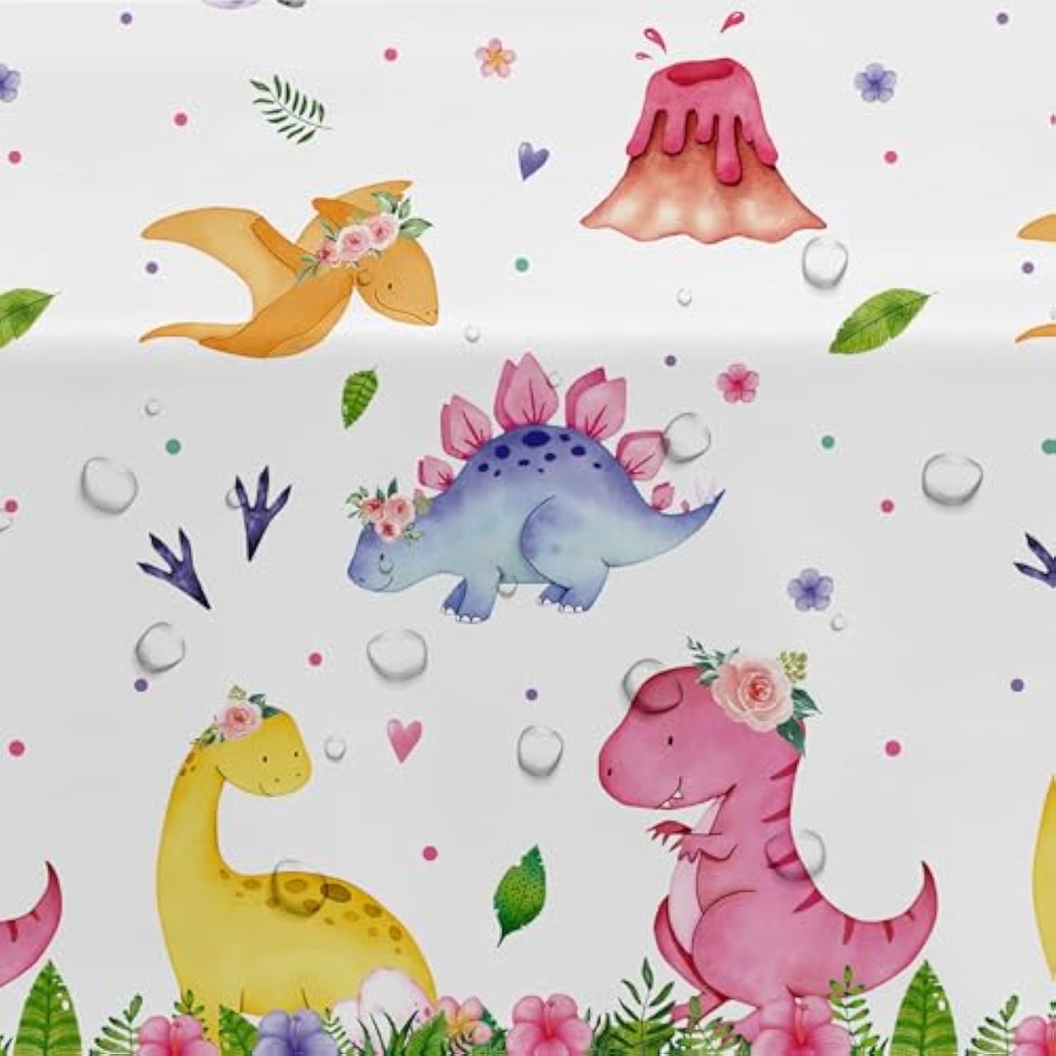 Dinosaur Birthday Party Supplies Tablecloth For Girl - Pink Dinosaur Baby Shower Decorations Table Cover, 3 Pack (54In X 108In)
