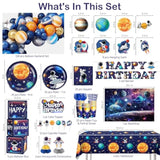 296Pcs Space Birthday Decorations, All-In-1 Party Pack, 25 Serves Disposable Tableware Set, Includes Balloon Boxes, Backdrop Tablecloth For Outer Astronaut Birthday Decorations