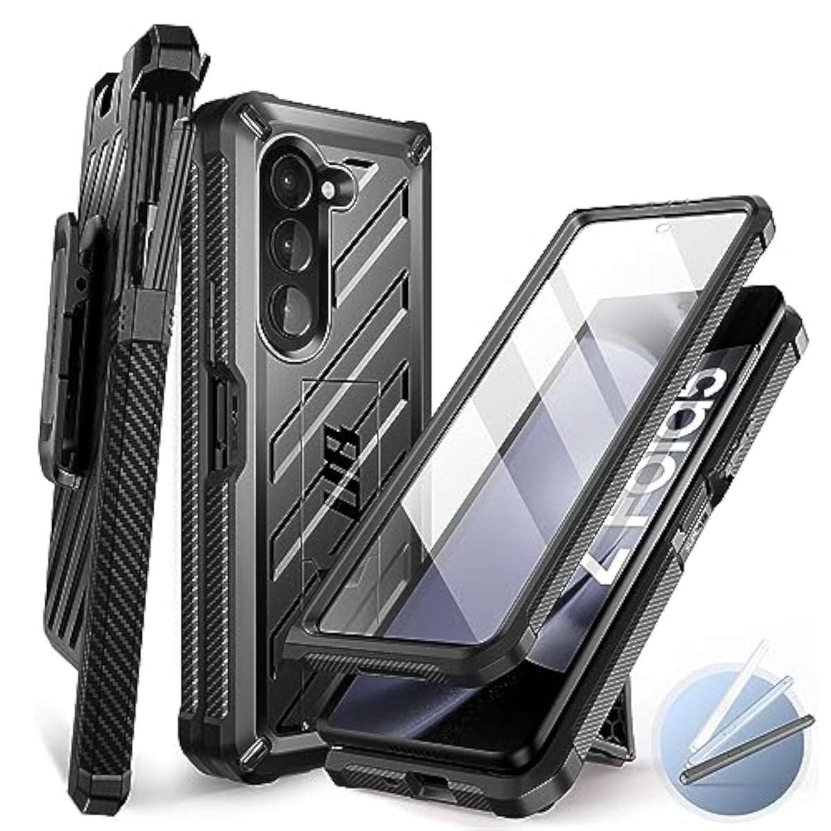 SUPCASE for Galaxy Z Fold 5 Case (Unicorn Beetle), [Belt Clip with S Pen Holder] [Built-in Screen Protector & Stand] Heavy Duty Shockproof Protective Rugged Phone Case for Samsung Fold 5, Black