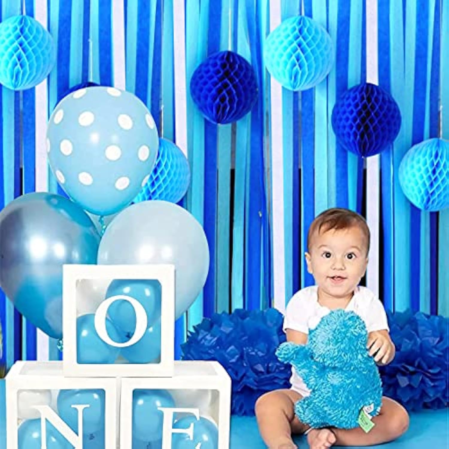 Blue White Crepe Paper Streamers 8 Rolls, Party Streamers For Birthday Wedding Baby Bridal Shower Decorations Halloween Christmas Craft Supplies (1.8 Inch X 82 Ft/Roll?656Ft)