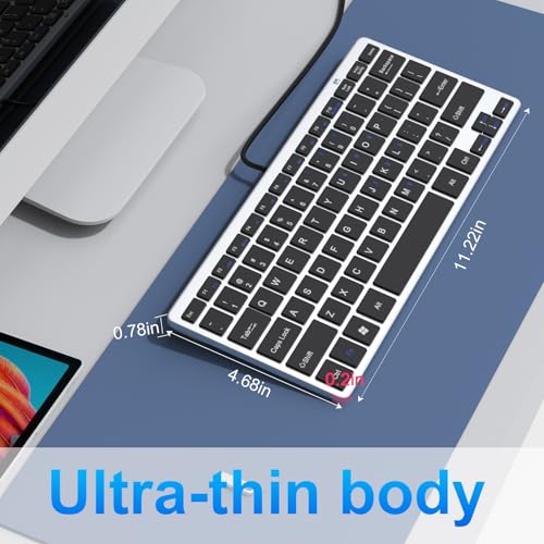 Ultra-Slim 78Keys Usb Mini Wired Keyboard With Media Hotkeys For Apple Mac Pro, Macbook 56Pro/ Imac, Air, Mac Mini, Laptop Computers, Windows Pc 11/10/8/7, With Usb-A To C Otg Adapter, Silver Black