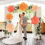 6 Pieces Large Paper Artificial Flowers 3D Crepe Tissue Flower Wall Decor For Wedding Birthday Bachelorette Bridal Shower Backdrop Table Centerpieces Party Supplies, Peach Pink, Ivory
