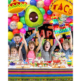 100Pcs Mexican Party Birthday Decorations Fiesta Balloon Arch Garland Kit, 5 De Mayo Happy Birthday Backdrop Taco Balloons Tablecloth Decor Carnival Cinco De Mayo Party Decorations Supplies