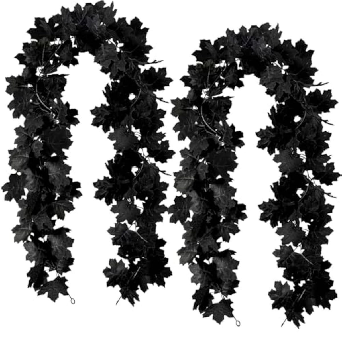 2Pcs Black Maple Leaf Garland - 11.8FT Hanging Fall Leaves for Halloween, Thanksgiving & Party