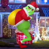 Christmas Inflatable G R In. Ch, Green Santa Chimney Inflatables Outdoor Decor, Blow Up Yard Decorations With Led Light,