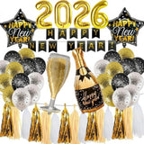 2026 New Year Balloon & Tassel Kit Gold Banner & Silver Latex Decor