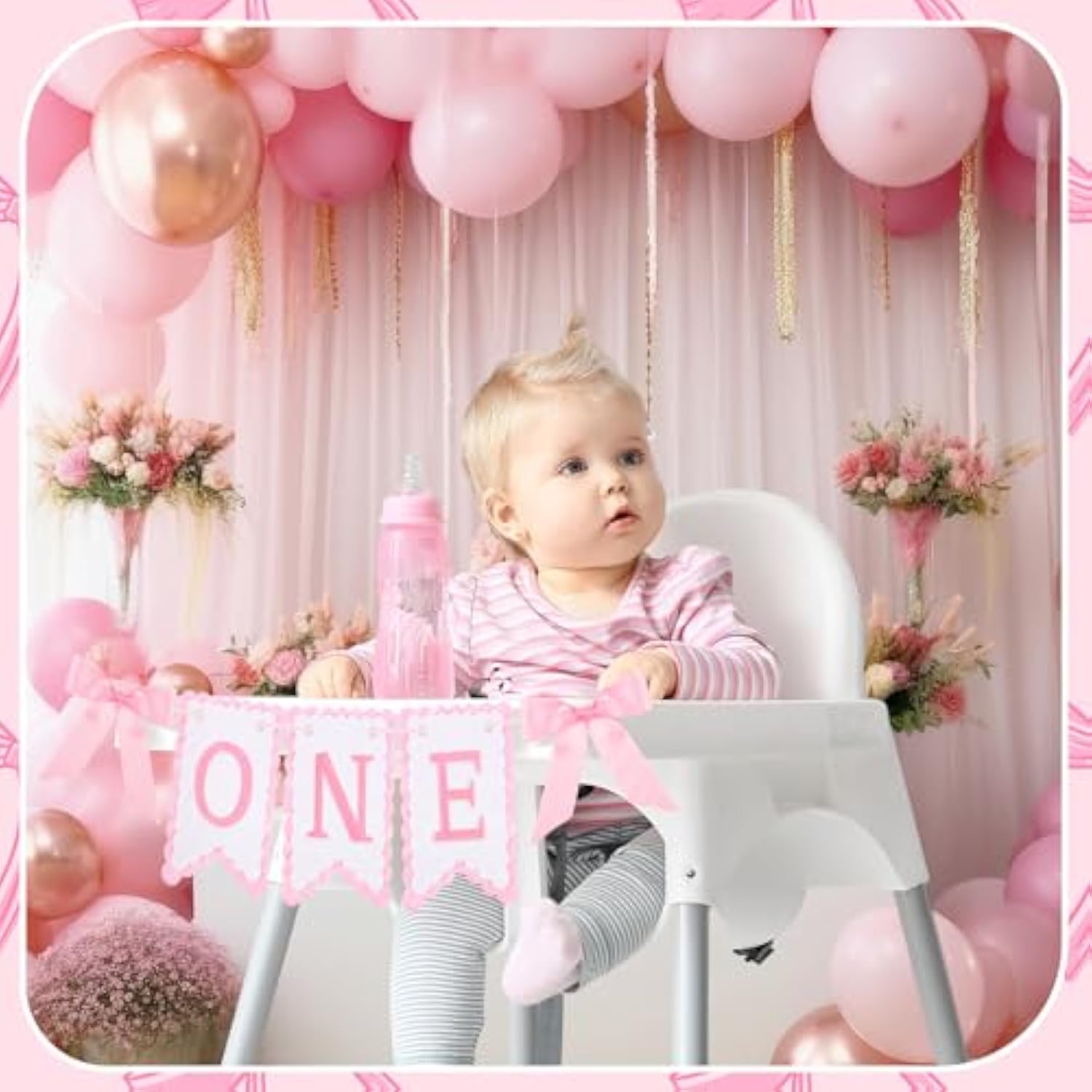 Felt Coquette Pink Bow One High Chair Banner For Girl First Birthday Pink High Chair Banner Sweet One Bow 1St Birthday Decorations