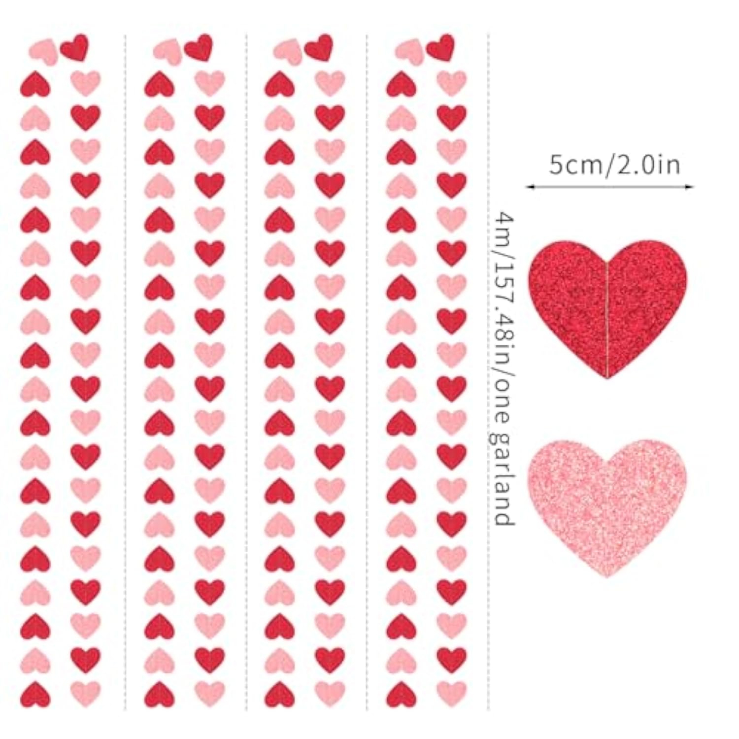 Galentines Red Pink Valentines Party-Decorations - 52Ft Heart Garland Streamers Paper Banner,Proposal Anniversary Romantic Birthday Baby Shower Rustic Wedding Hanging Ornaments Decor